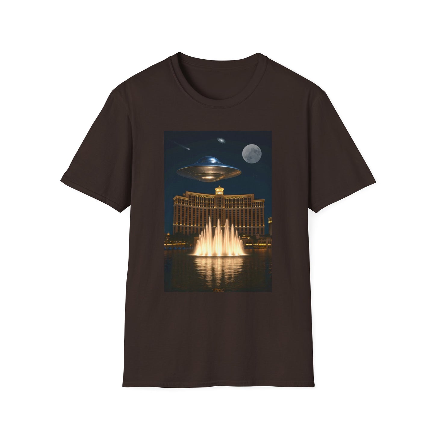 UFO over Las Vegas, Cosmic Vibes Unisex T-Shirt - UFO & Moon Design, Relaxed Fit Tee for Space Lovers, Gift for Sci-Fi Fans, Casual Wear, Everyday Essentials, t-shirt, tshirt, png