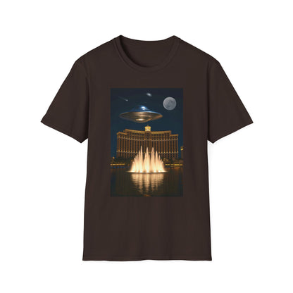UFO over Las Vegas, Cosmic Vibes Unisex T-Shirt - UFO & Moon Design, Relaxed Fit Tee for Space Lovers, Gift for Sci-Fi Fans, Casual Wear, Everyday Essentials, t-shirt, tshirt, png