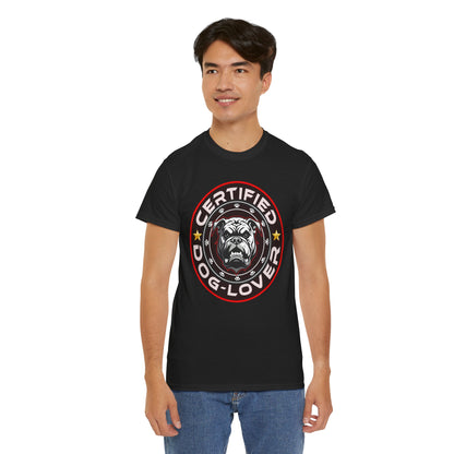 Certified Dog Lover Unisex Tee - Bulldog Print Design, GraphicTees, t-shirt, tshirt, png