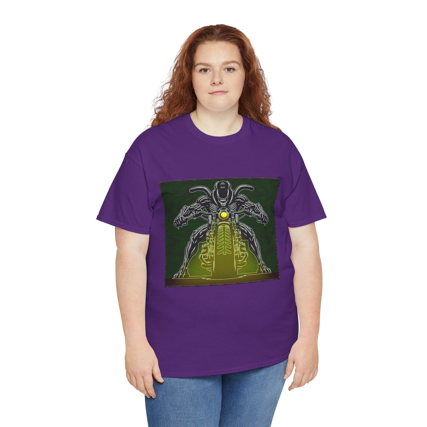 Alien Biker Neon Sci‑Fi Motorcycle T-Shirt