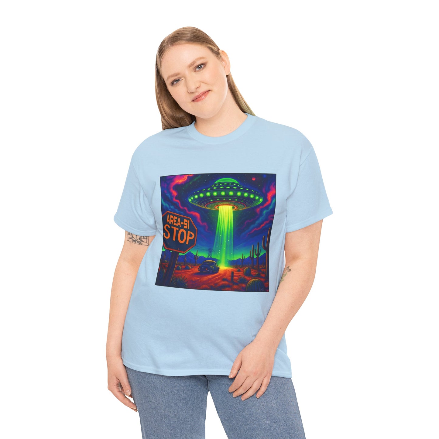 Area 51 Stop UFO Abduction T-Shirt — Neon Alien Invasion Tee