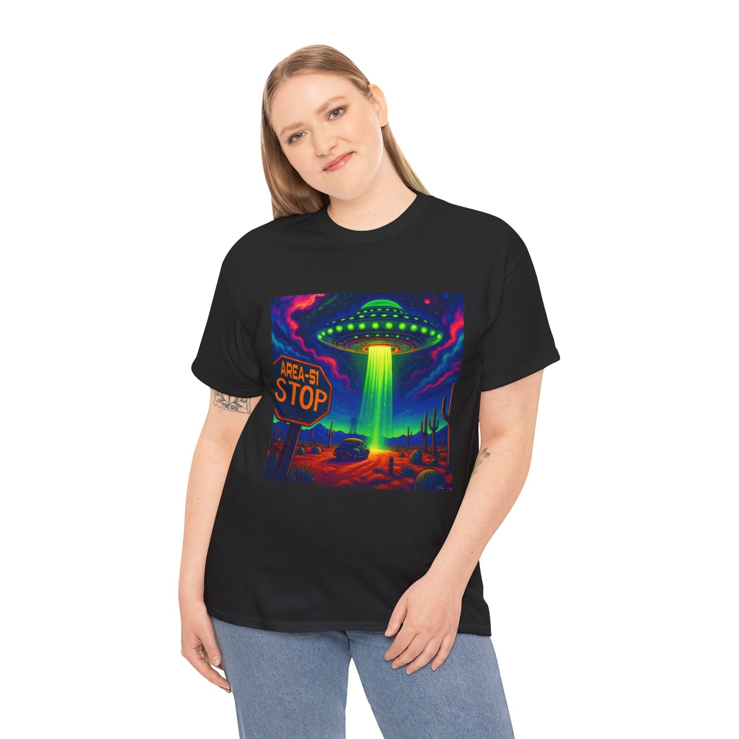 Area 51 Stop UFO Abduction T-Shirt — Neon Alien Invasion Tee