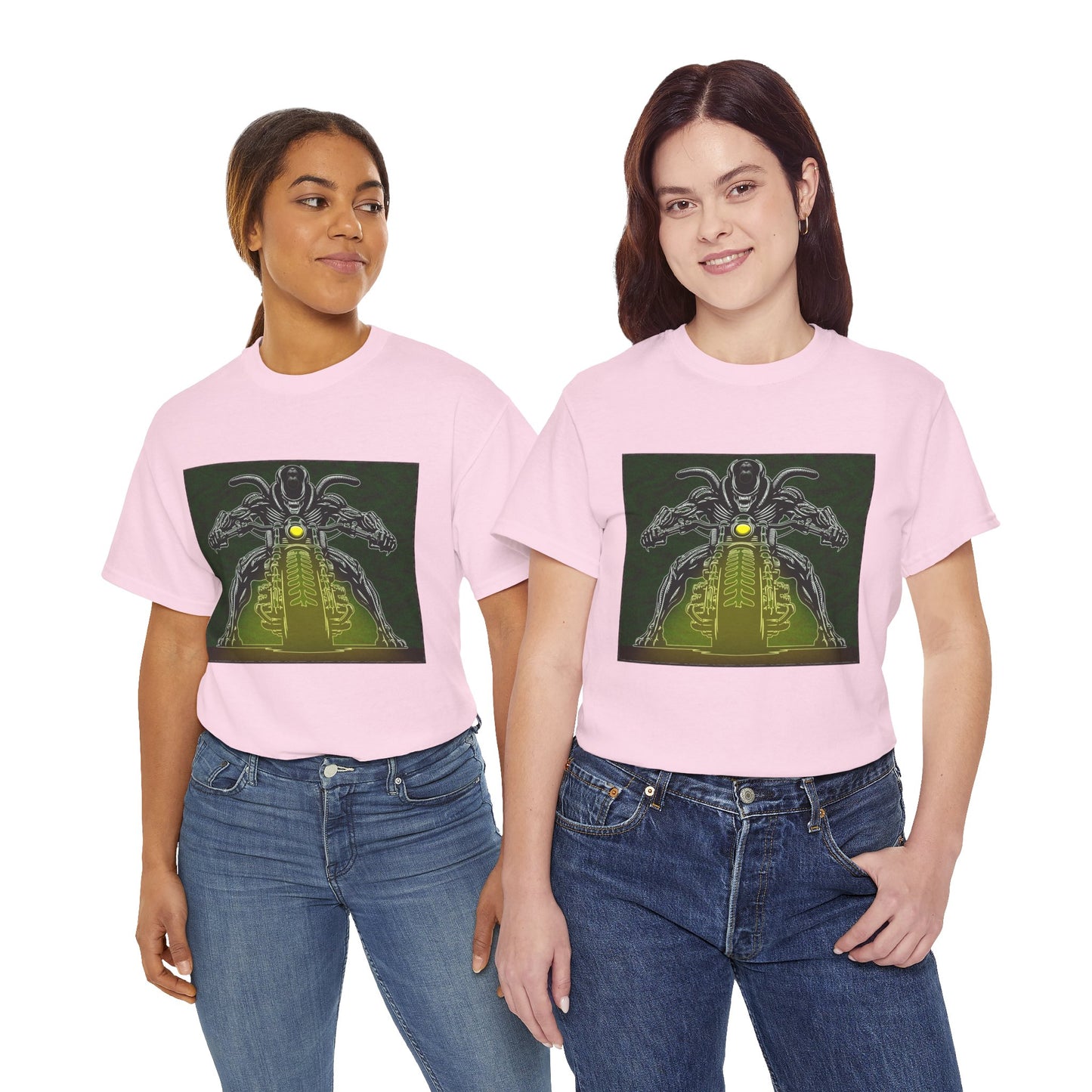 Alien Biker Neon Sci‑Fi Motorcycle T-Shirt
