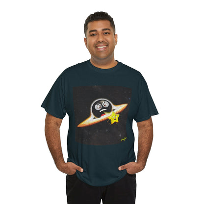 BlackHole Chasing Star, Space-Themed Unisex Heavy Cotton Tee with Cartoon Penguin Design, graphic design, png