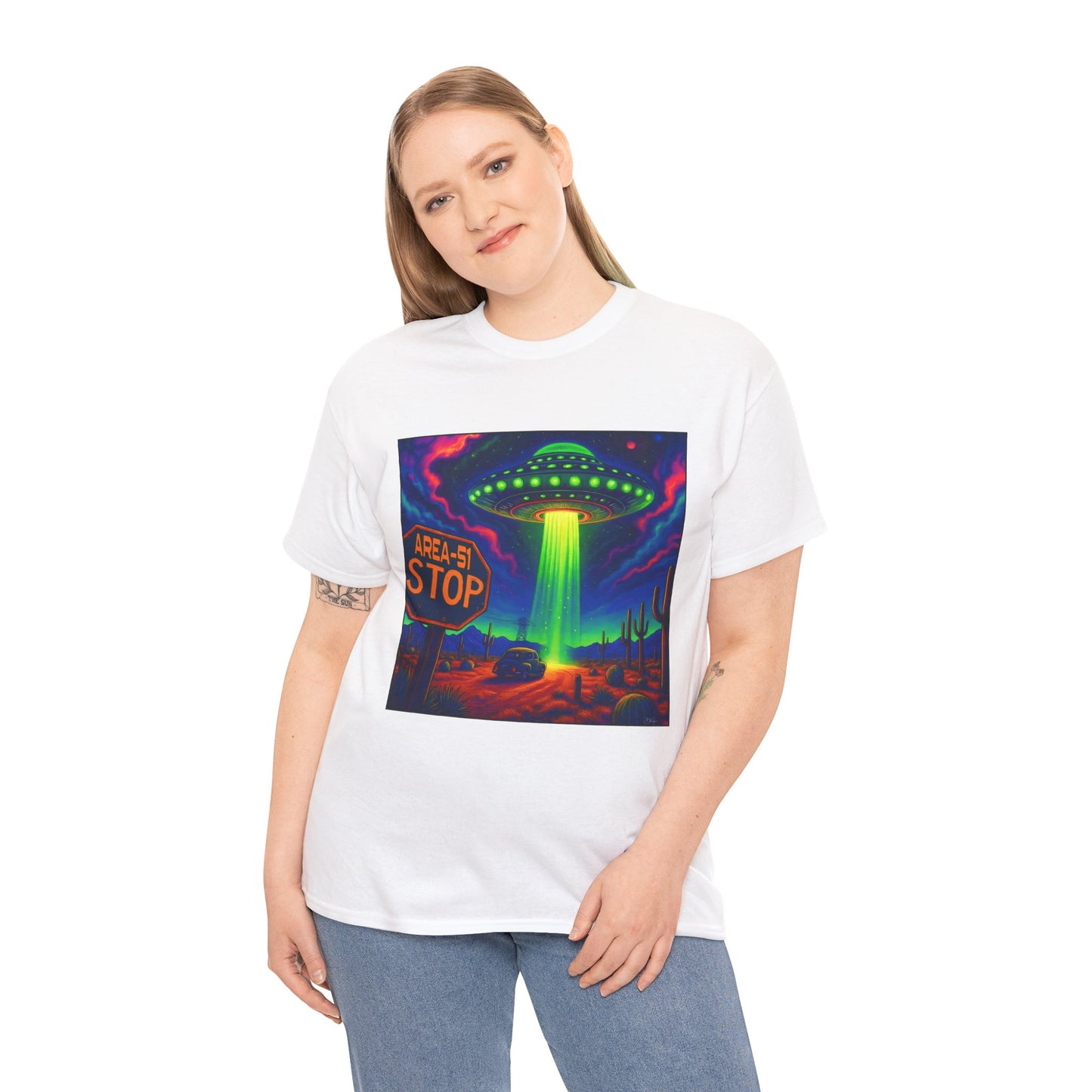 Area 51 Stop UFO Abduction T-Shirt — Neon Alien Invasion Tee