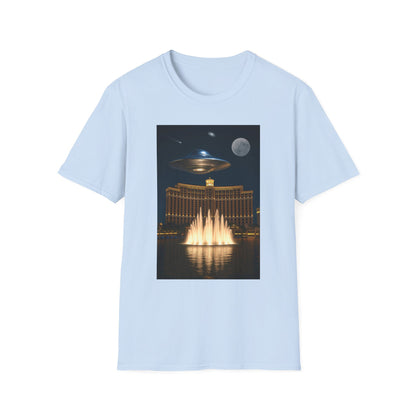 UFO over Las Vegas, Cosmic Vibes Unisex T-Shirt - UFO & Moon Design, Relaxed Fit Tee for Space Lovers, Gift for Sci-Fi Fans, Casual Wear, Everyday Essentials, t-shirt, tshirt, png