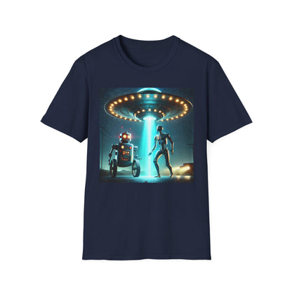 Alien Encounter Unisex Softstyle T-Shirt | Sci-Fi Fan Gift, Superhero Tee, UFO Shirt, Casual Wear, Unique Graphic T-Shirt