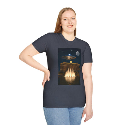 UFO over Las Vegas, Cosmic Vibes Unisex T-Shirt - UFO & Moon Design, Relaxed Fit Tee for Space Lovers, Gift for Sci-Fi Fans, Casual Wear, Everyday Essentials, t-shirt, tshirt, png