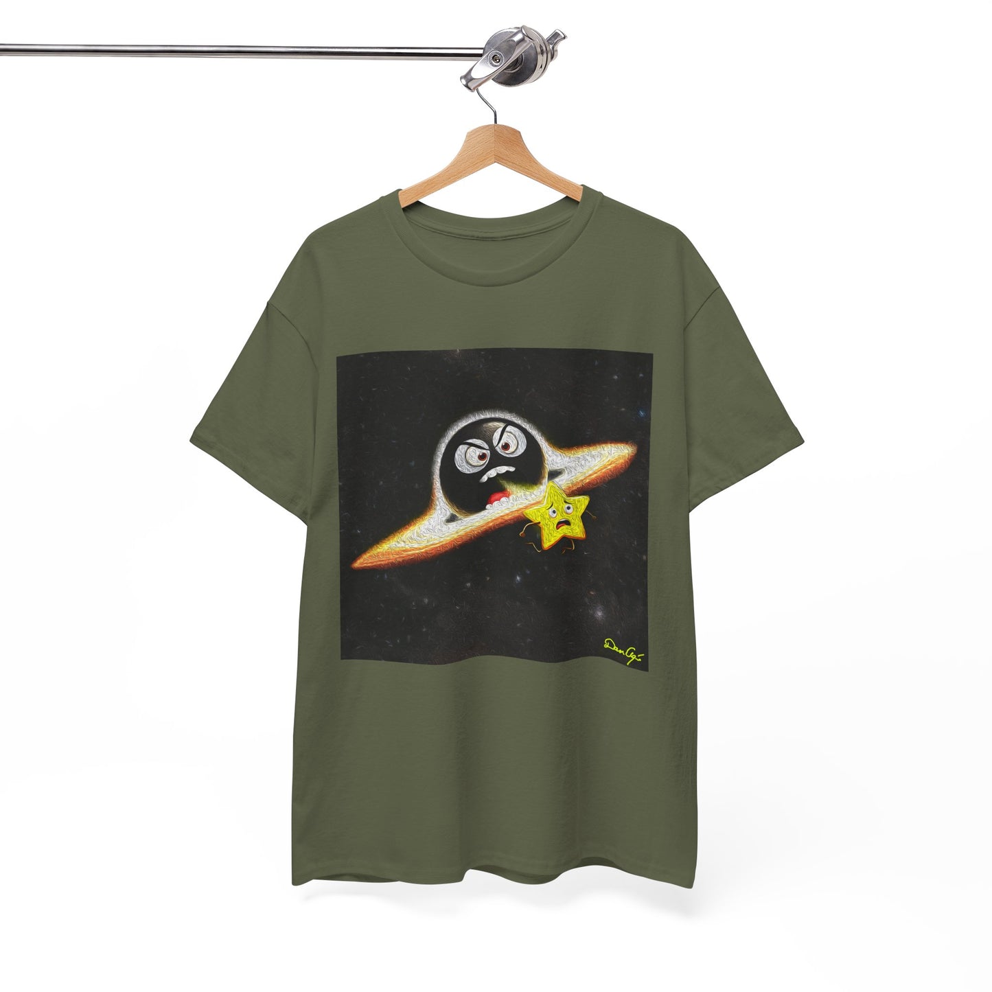 BlackHole Chasing Star, Space-Themed Unisex Heavy Cotton Tee with Cartoon Penguin Design, graphic design, png