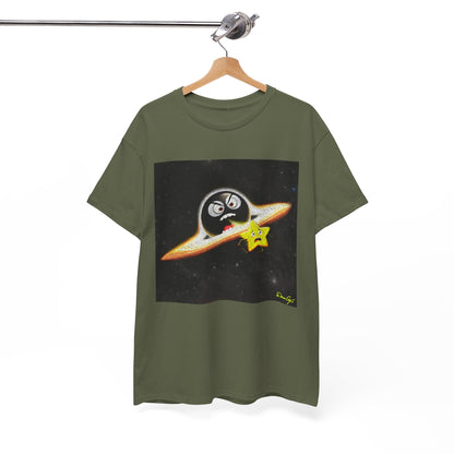 BlackHole Chasing Star, Space-Themed Unisex Heavy Cotton Tee with Cartoon Penguin Design, graphic design, png