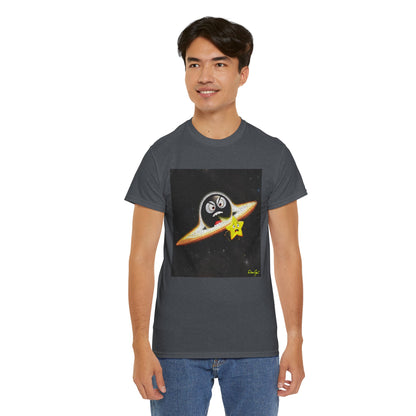BlackHole Chasing Star, Space-Themed Unisex Heavy Cotton Tee with Cartoon Penguin Design, graphic design, png