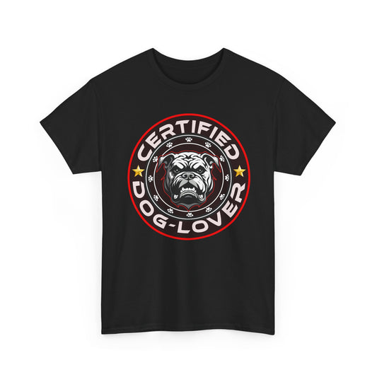 Certified Dog Lover Unisex Tee - Bulldog Print Design, GraphicTees, t-shirt, tshirt, png