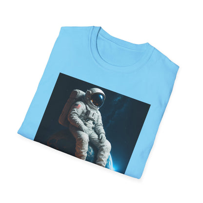 Sitting on an Earth, Cosmic Astronaut T-Shirt, Unisex Graphic Tee, Space Lover Gift, Casual Wear, Astronomy Fan Shirt, Graphic Tee, t-shirt, tshirt, png