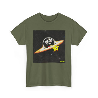 BlackHole Chasing Star, Space-Themed Unisex Heavy Cotton Tee with Cartoon Penguin Design, graphic design, png