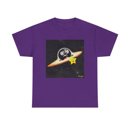 BlackHole Chasing Star, Space-Themed Unisex Heavy Cotton Tee with Cartoon Penguin Design, graphic design, png