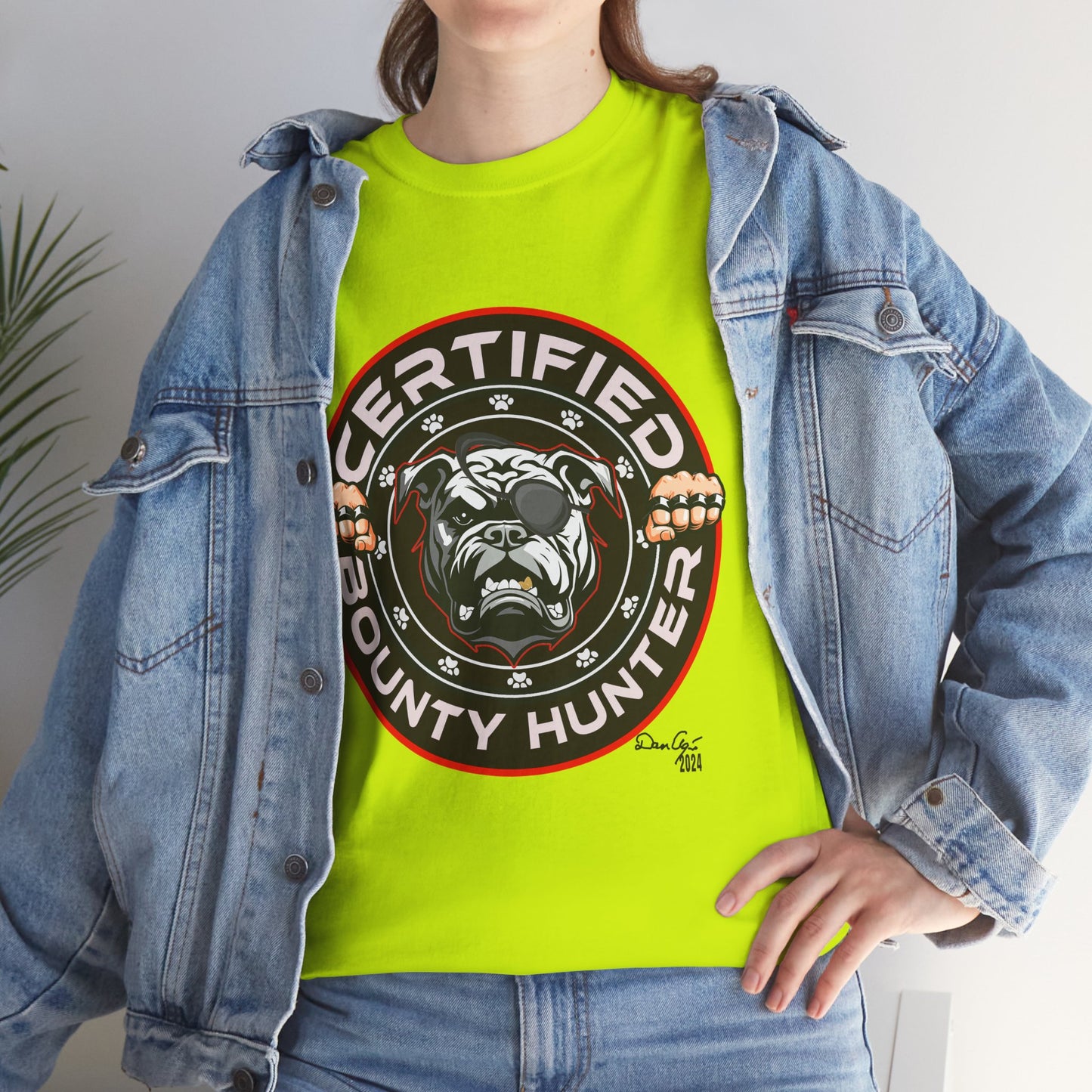 Certified Bounty Hunter, Unisex Heavy Cotton Tee, comedy, bulldog, print design, png, GraphicTees