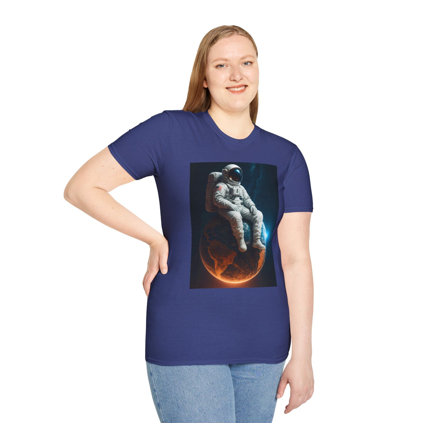 Sitting on an Earth, Cosmic Astronaut T-Shirt, Unisex Graphic Tee, Space Lover Gift, Casual Wear, Astronomy Fan Shirt, Graphic Tee, t-shirt, tshirt, png