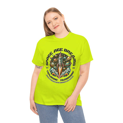 Space Age Dreams, Unisex Heavy Cotton Tee - Retro Rocket Design for Space Lovers, graphic design, png