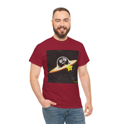 BlackHole Chasing Star, Space-Themed Unisex Heavy Cotton Tee with Cartoon Penguin Design, graphic design, png