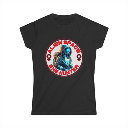 Alien Space She Hunter Tee, Women's Graphic T-Shirt, Sci-Fi Lovers Gift, Stylish Casual Wear, Outer Space Shirt, girl woman, Comfortable
