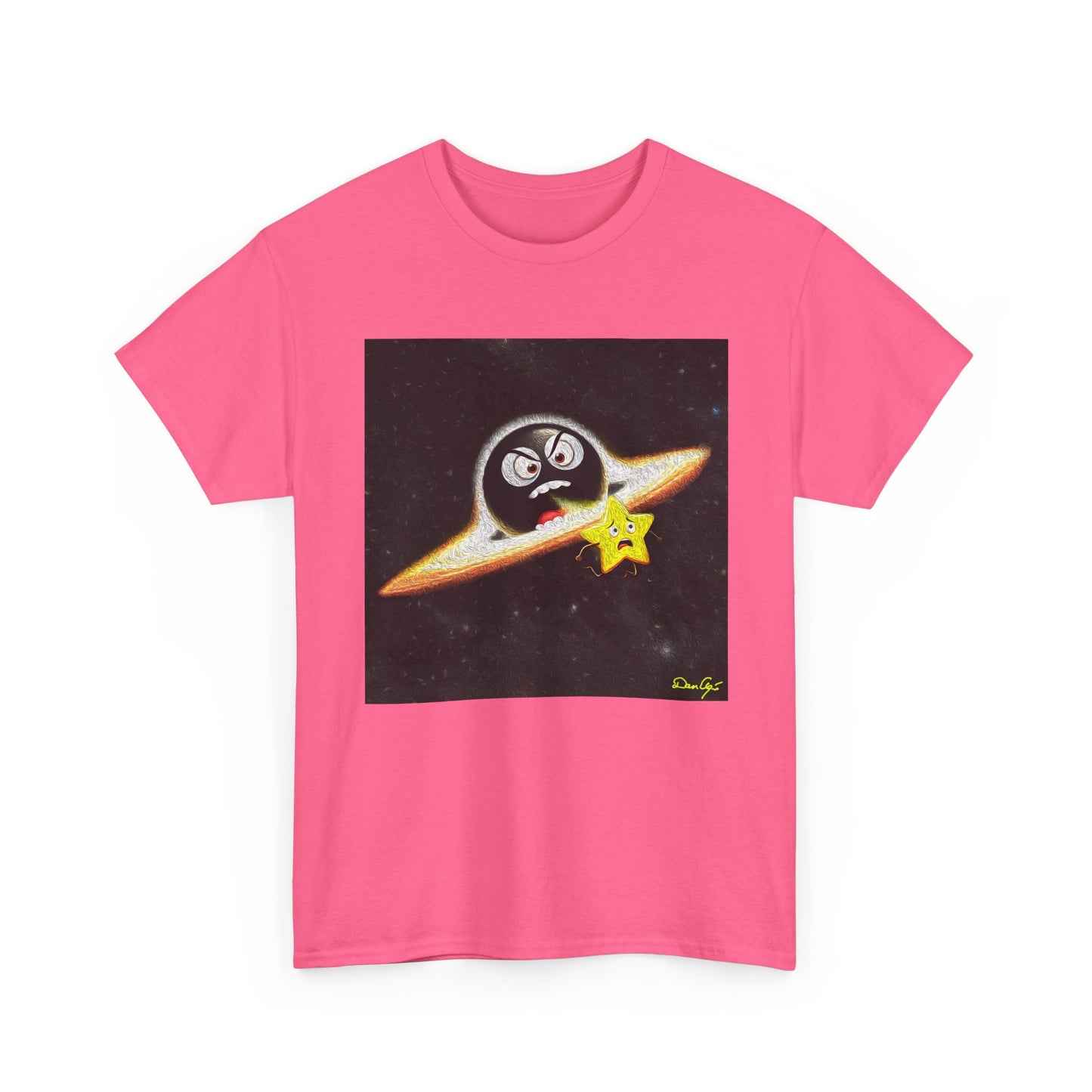 BlackHole Chasing Star, Space-Themed Unisex Heavy Cotton Tee with Cartoon Penguin Design, graphic design, png