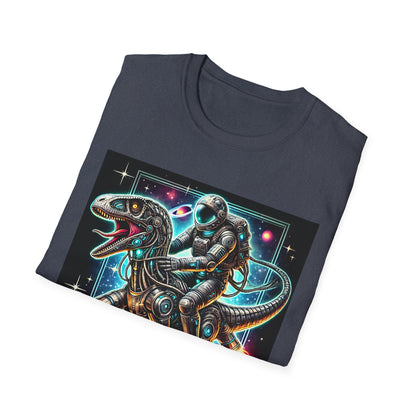Cosmic Dinosaur Rider Softstyle T-Shirt | Fun Graphic Tee, Unique Gift, Space Lover Shirt, Sci-Fi Enthusiast Apparel