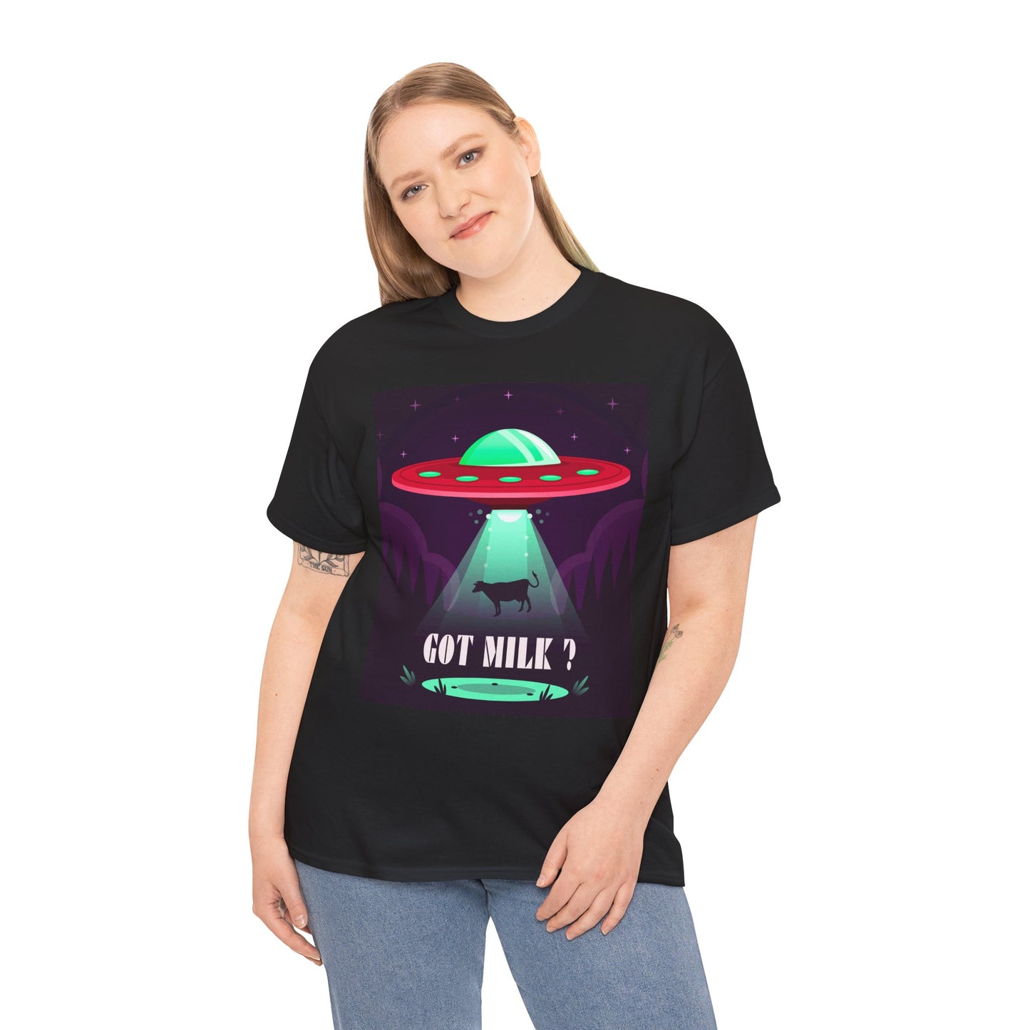 Got Milk? Unisex Heavy Cotton Tee, UFO abduction, comedy, funny, t-shirt, t-shirt, graphic design, tee, png