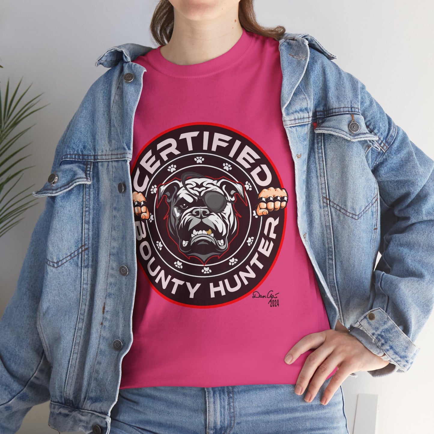 Certified Bounty Hunter, Unisex Heavy Cotton Tee, comedy, bulldog, print design, png, GraphicTees