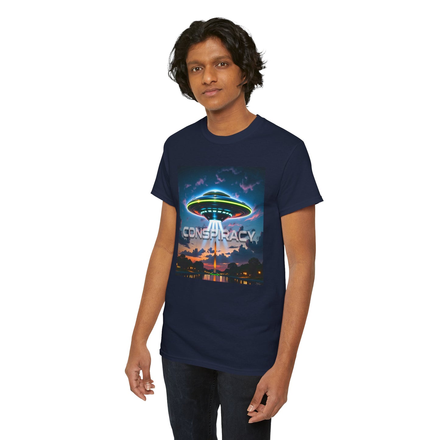Retro Neon Alien UFO T-Shirt — "Conspiracy at DC" Graphic Tee