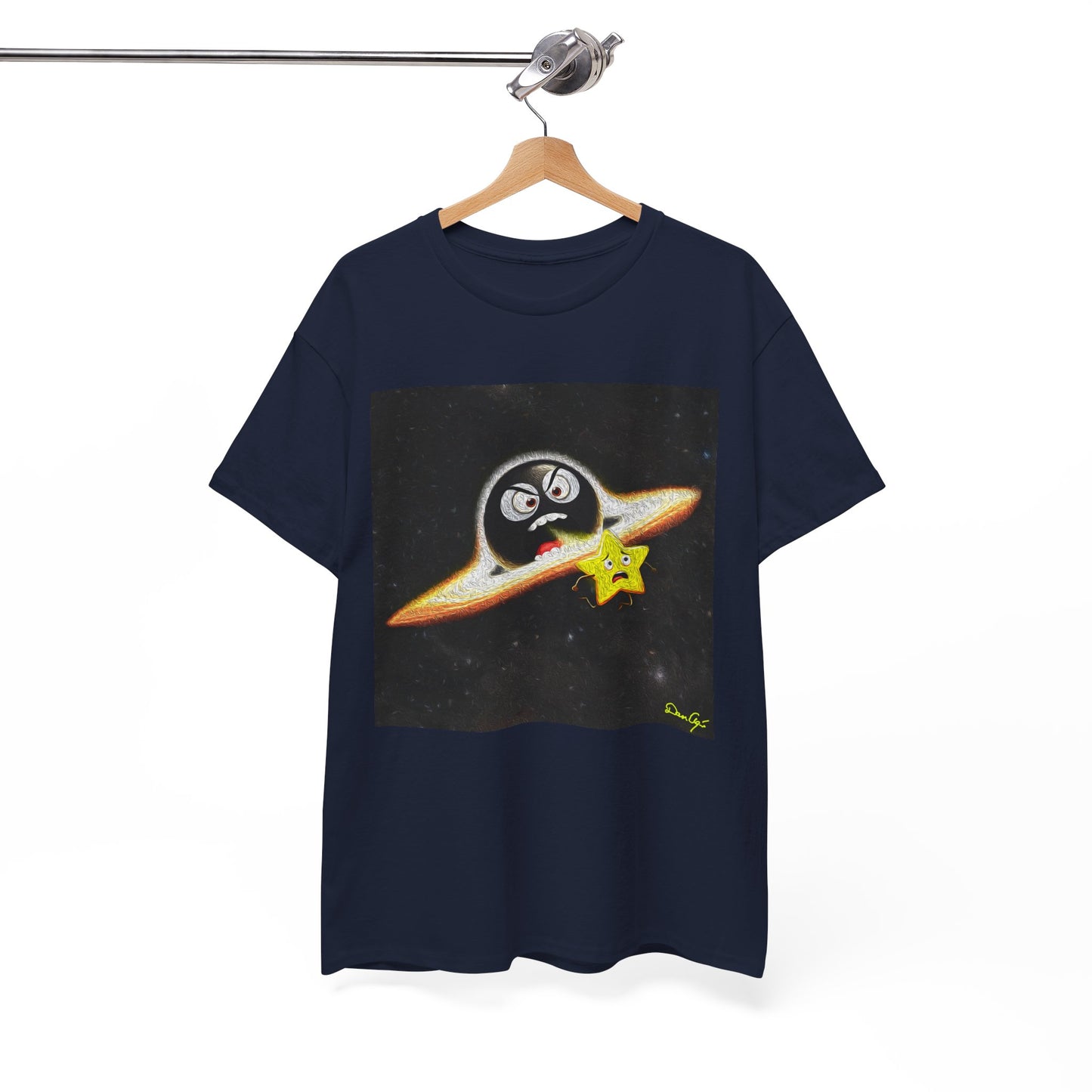 BlackHole Chasing Star, Space-Themed Unisex Heavy Cotton Tee with Cartoon Penguin Design, graphic design, png