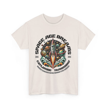 Space Age Dreams, Unisex Heavy Cotton Tee - Retro Rocket Design for Space Lovers, graphic design, png
