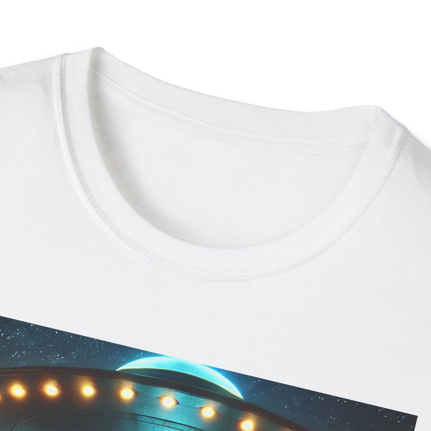 Alien Encounter Unisex Softstyle T-Shirt | Sci-Fi Fan Gift, Superhero Tee, UFO Shirt, Casual Wear, Unique Graphic T-Shirt