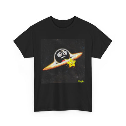 BlackHole Chasing Star, Space-Themed Unisex Heavy Cotton Tee with Cartoon Penguin Design, graphic design, png