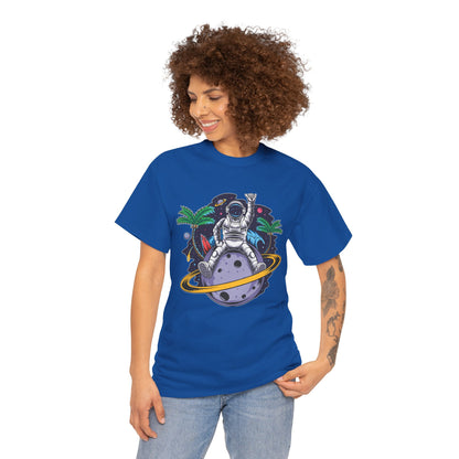 Cosmic Adventure, Unisex Heavy Cotton Tee - Astronaut & Planet Design, graphic design, png, art