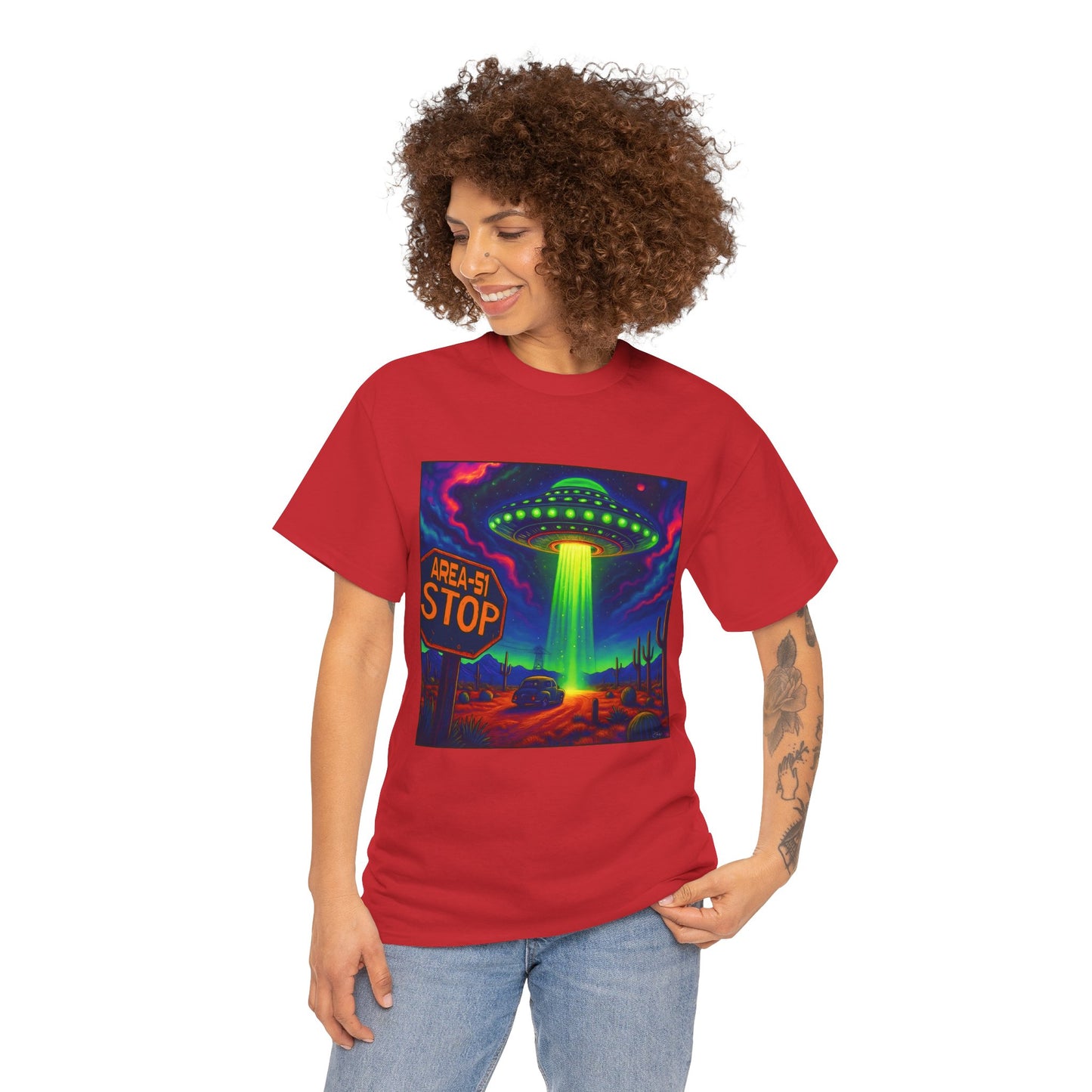 Area 51 Stop UFO Abduction T-Shirt — Neon Alien Invasion Tee