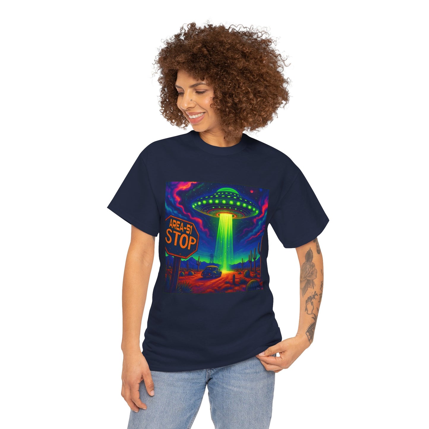 Area 51 Stop UFO Abduction T-Shirt — Neon Alien Invasion Tee