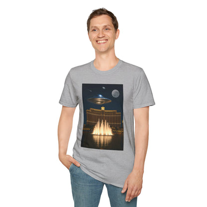 UFO over Las Vegas, Cosmic Vibes Unisex T-Shirt - UFO & Moon Design, Relaxed Fit Tee for Space Lovers, Gift for Sci-Fi Fans, Casual Wear, Everyday Essentials, t-shirt, tshirt, png