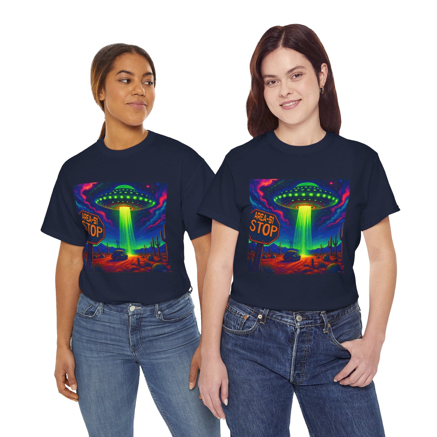 Area 51 Stop UFO Abduction T-Shirt — Neon Alien Invasion Tee