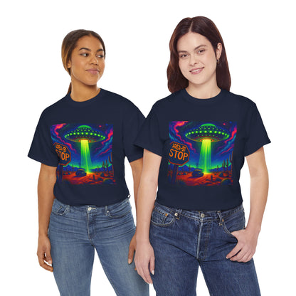Area 51 Stop UFO Abduction T-Shirt — Neon Alien Invasion Tee