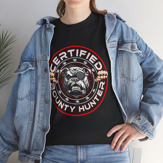 Certified Bounty Hunter, Unisex Heavy Cotton Tee, comedy, bulldog, print design, png, GraphicTees