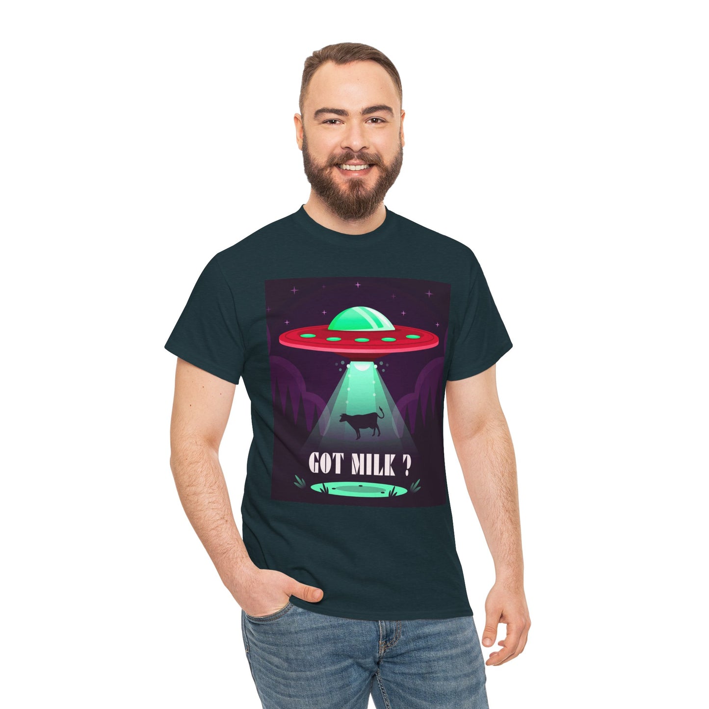 Got Milk? Unisex Heavy Cotton Tee, UFO abduction, comedy, funny, t-shirt, t-shirt, graphic design, tee, png