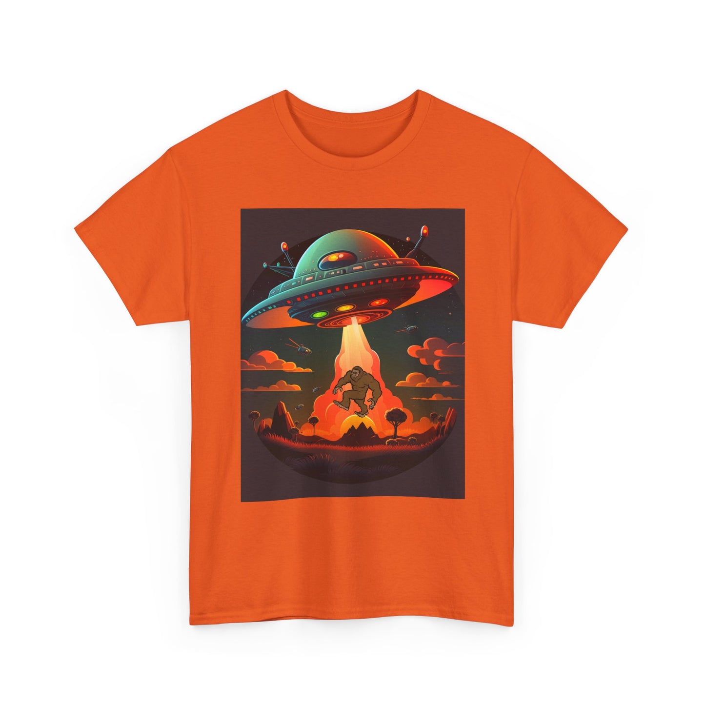 UFO, Bigfoot, Unisex Heavy Cotton Tee, graphic design, t-shirt, t-shirts, tshirts, png