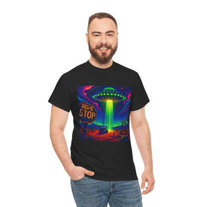 Area 51 Stop UFO Abduction T-Shirt — Neon Alien Invasion Tee