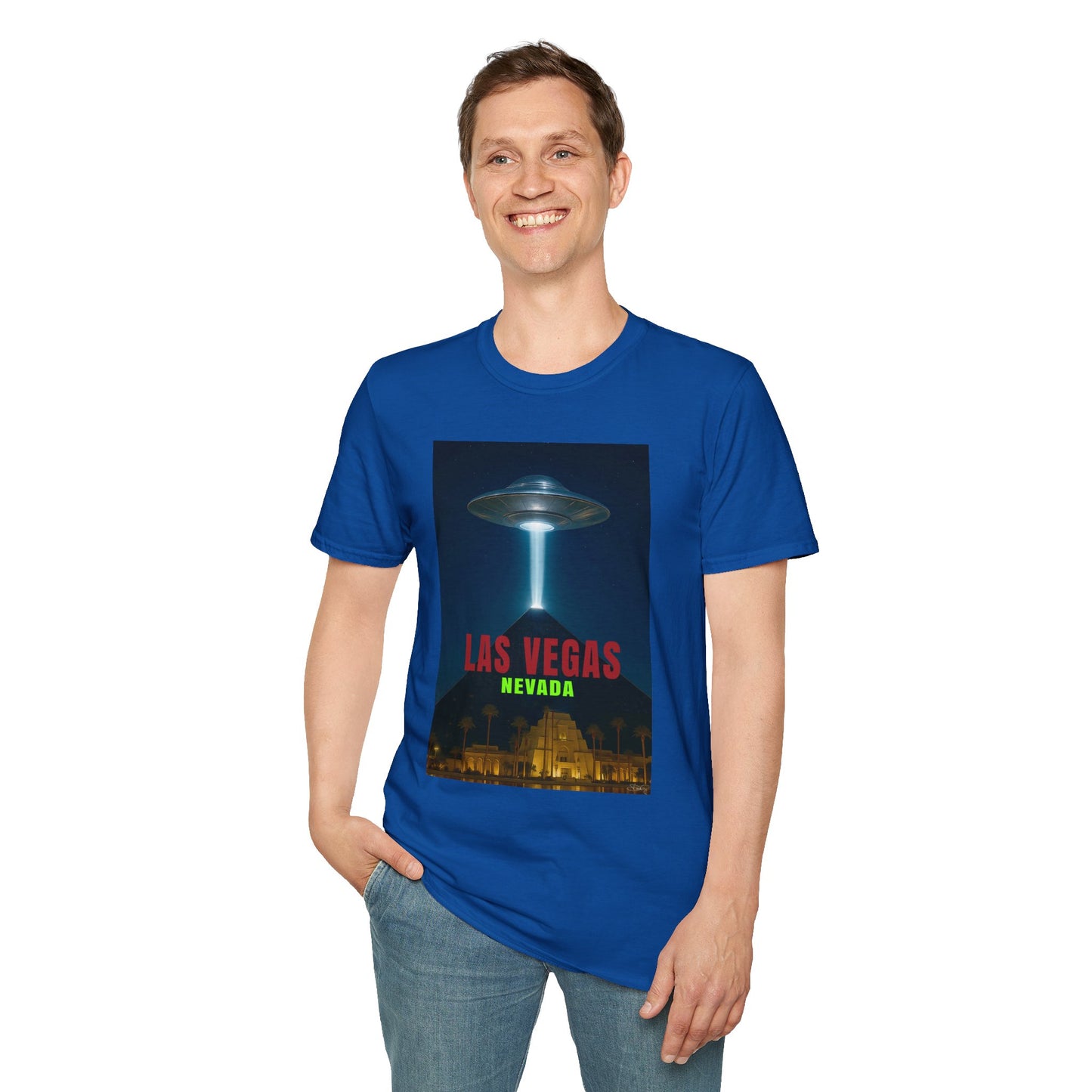 Luxor UFO, Las Vegas UFO Unisex Softstyle T-Shirt - Retro Nevada Design, graphic design, t-shirts, tshirts, tees, GraphicTees, png