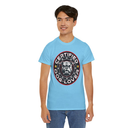 Certified Dog Lover Unisex Tee - Bulldog Print Design, GraphicTees, t-shirt, tshirt, png