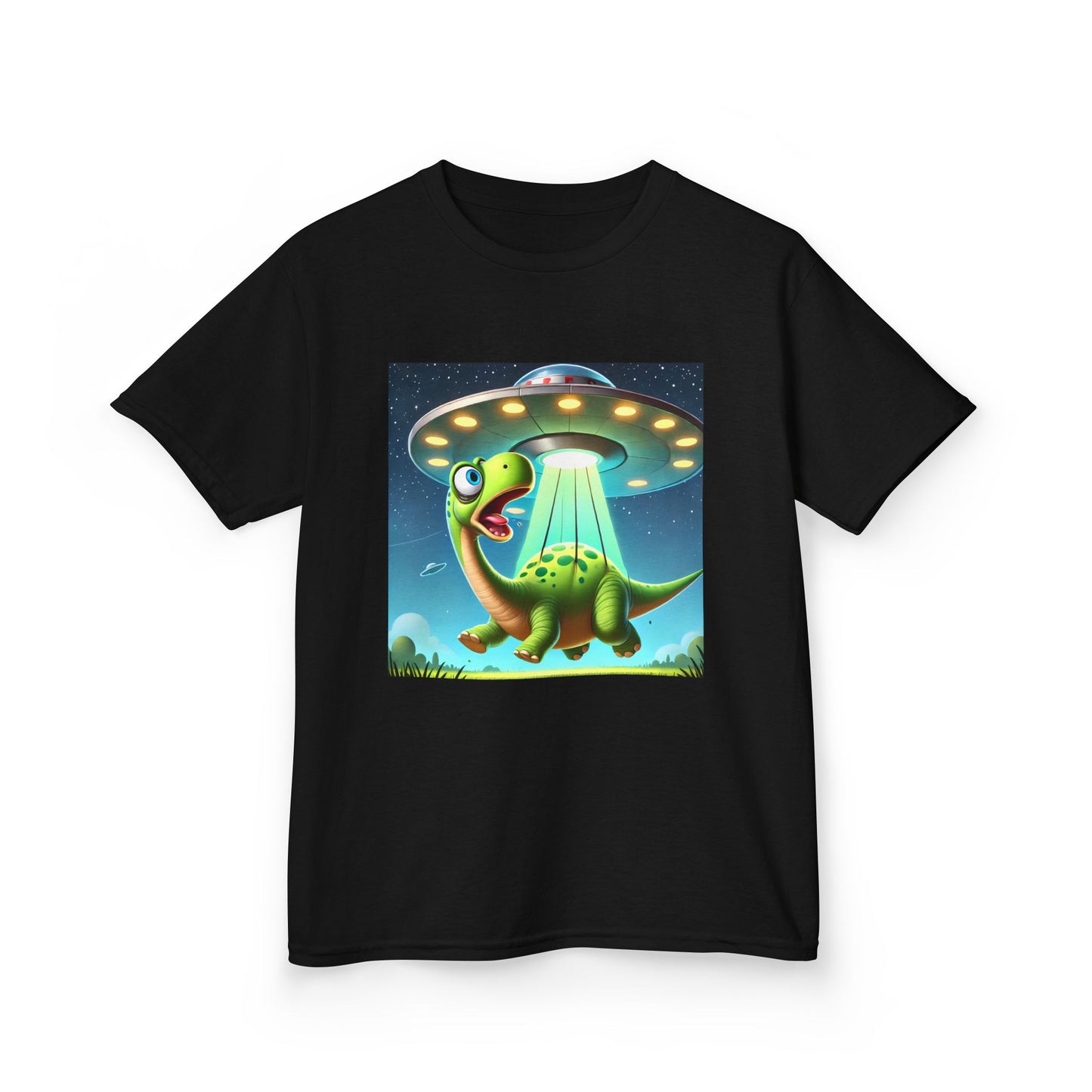 Dinosaur UFO Kids Tee, Fun Graphic Shirt for Boys and Girls, Perfect for Birthdays, Parties, Casual Wear, Gifts, tshirt, t-shirt, png, dino