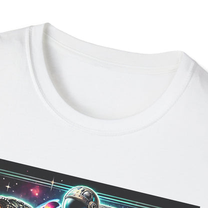 Cosmic Dinosaur Rider Softstyle T-Shirt | Fun Graphic Tee, Unique Gift, Space Lover Shirt, Sci-Fi Enthusiast Apparel