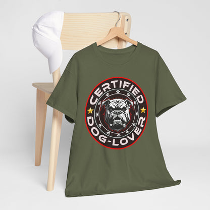 Certified Dog Lover Unisex Tee - Bulldog Print Design, GraphicTees, t-shirt, tshirt, png