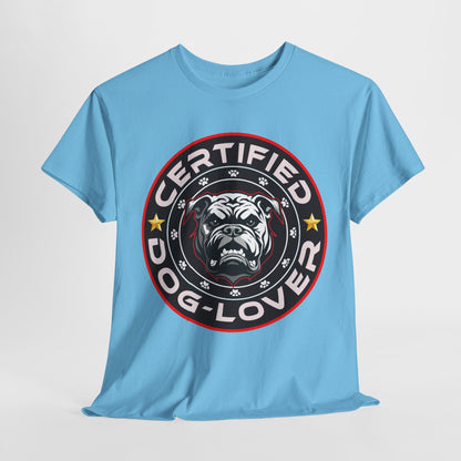 Certified Dog Lover Unisex Tee - Bulldog Print Design, GraphicTees, t-shirt, tshirt, png