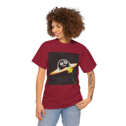 BlackHole Chasing Star, Space-Themed Unisex Heavy Cotton Tee with Cartoon Penguin Design, graphic design, png
